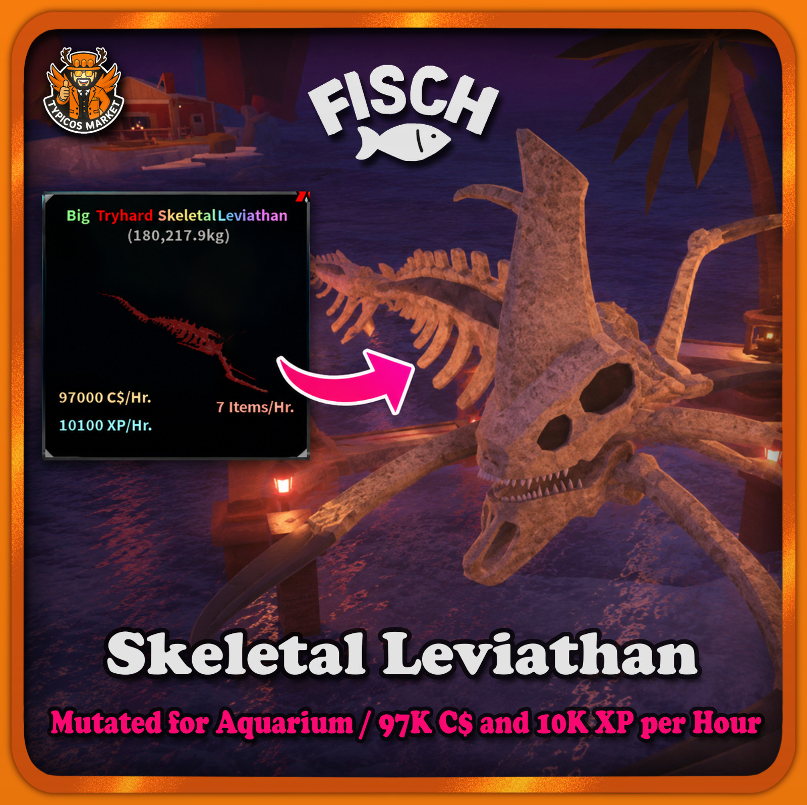 [FISCH] – Big Tryhard Skeletal Leviathan – [Aquarium Fish – 97K C$ and 10K XP]