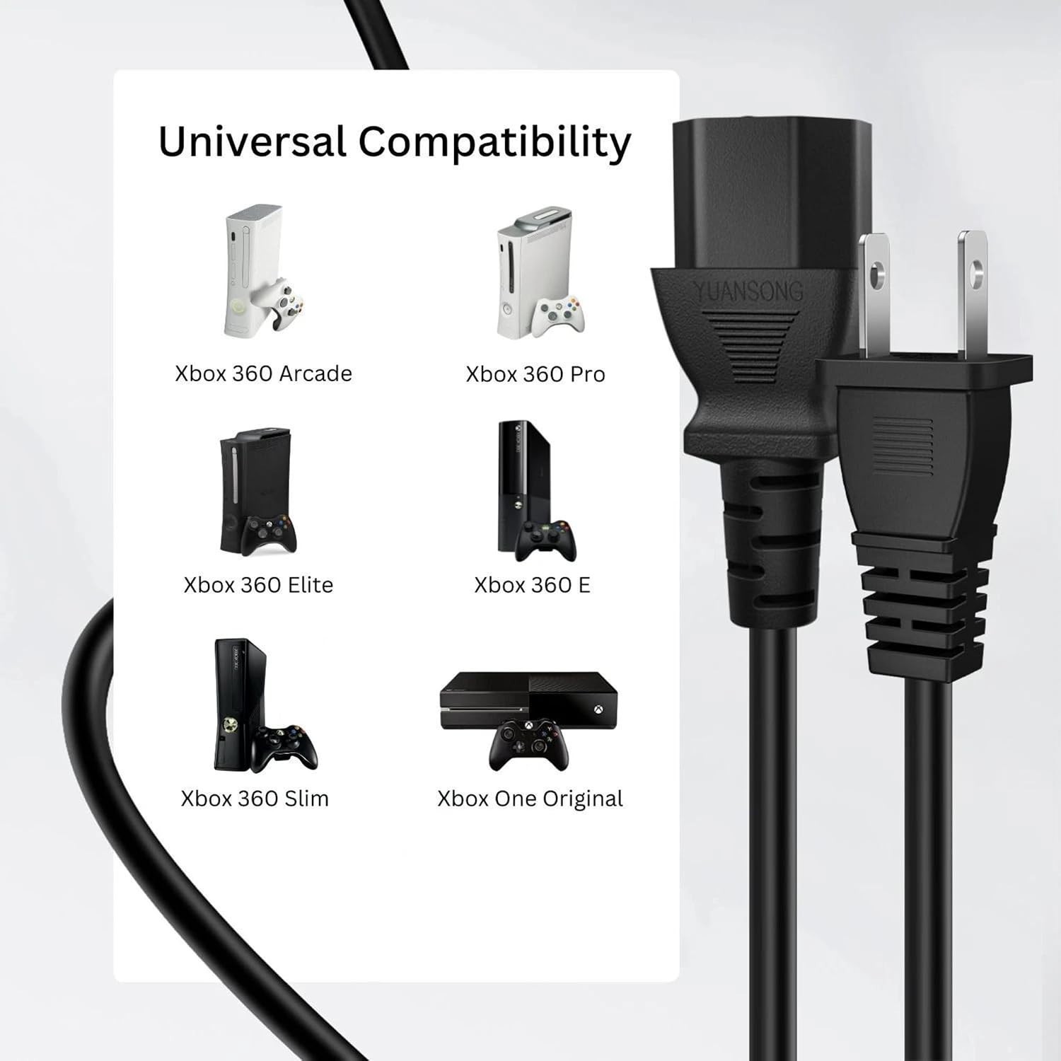 OEM 2 Prong AC Power Cord Compatible with Xbox 360 Compatible with Xbox One ,…