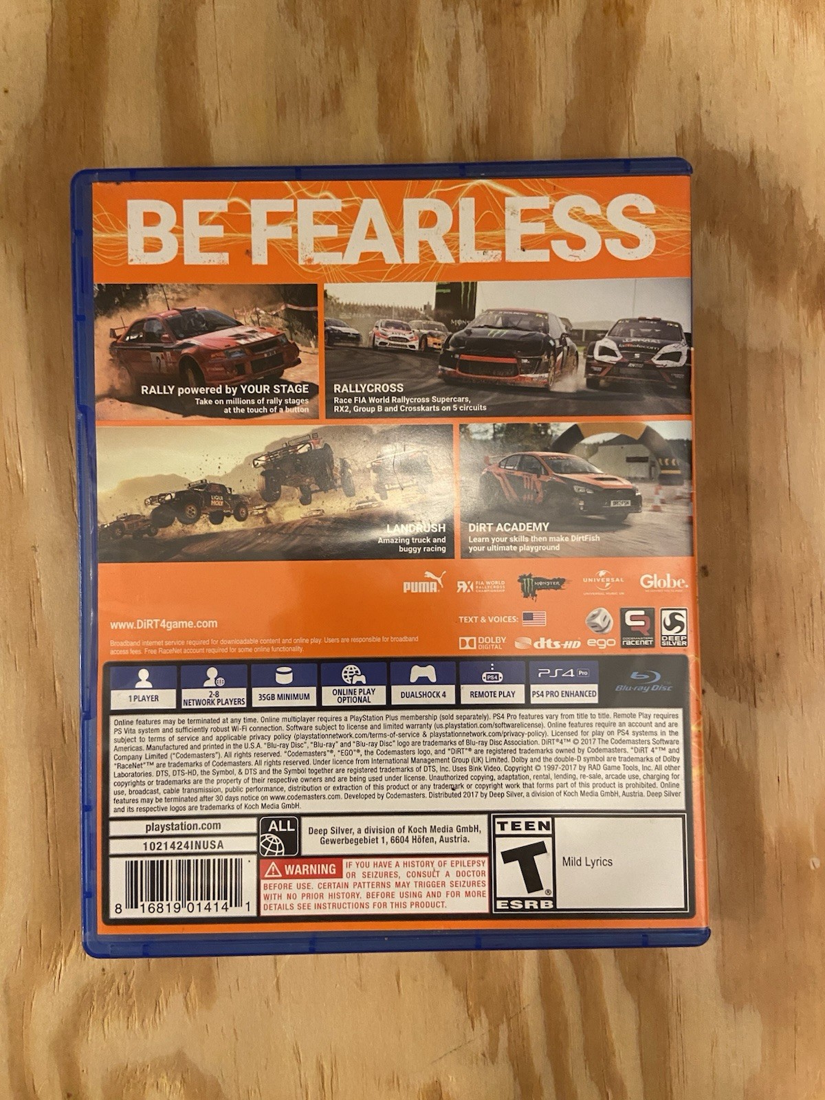 Dirt 4-PS4-Game, Case, & Art-TESTED & WORKS