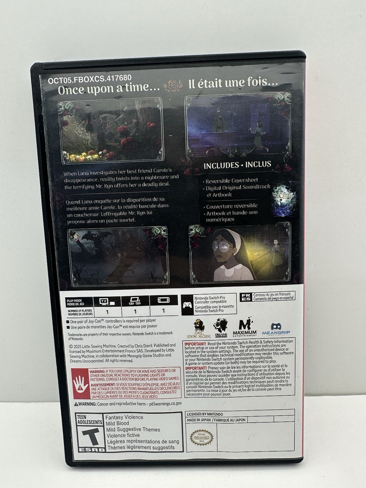 Bye Sweet Carole Nintendo Switch FOR DISPLAY ONLY Case NO GAME