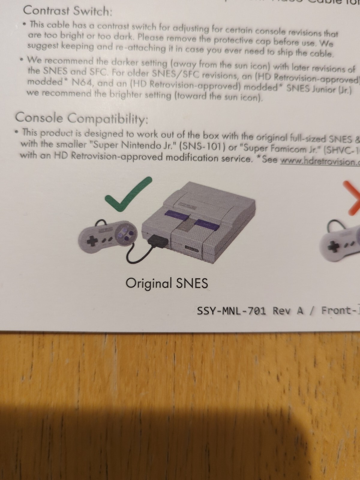 HD Retrovision SNES YPbPr/Component Cable, Super Nintendo, Factory Sealed, New