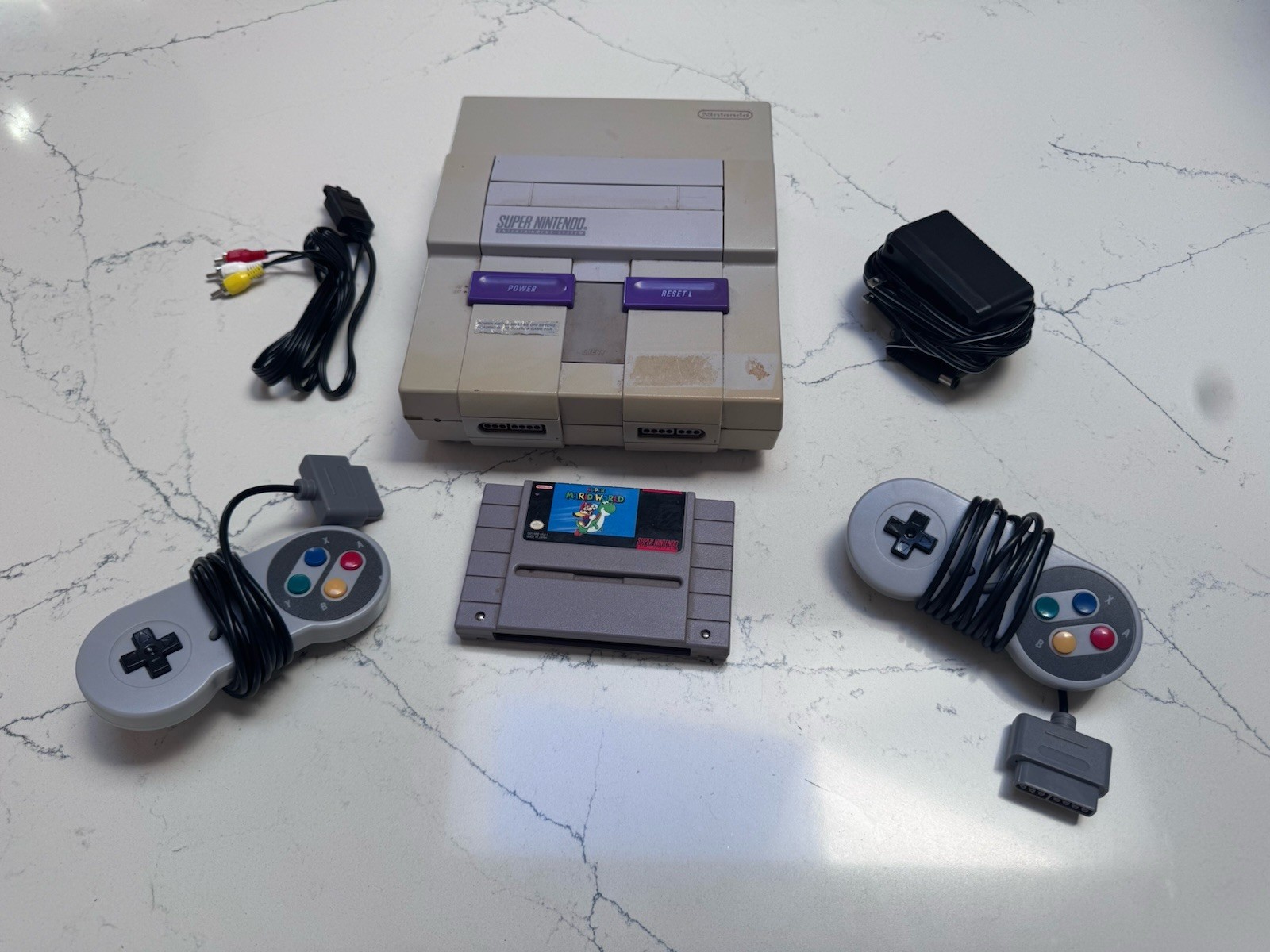 Super Nintendo SNES Console Bundle w/ 2 Controllers, Super Mario World