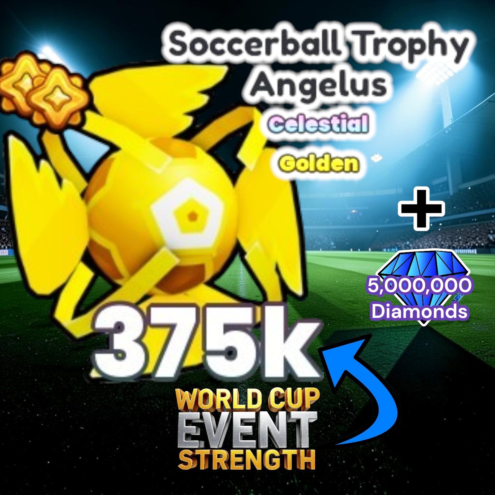 Golden Soccerball Trophy Angelus (World Cup Event) + 5 Million Diamonds. PS99