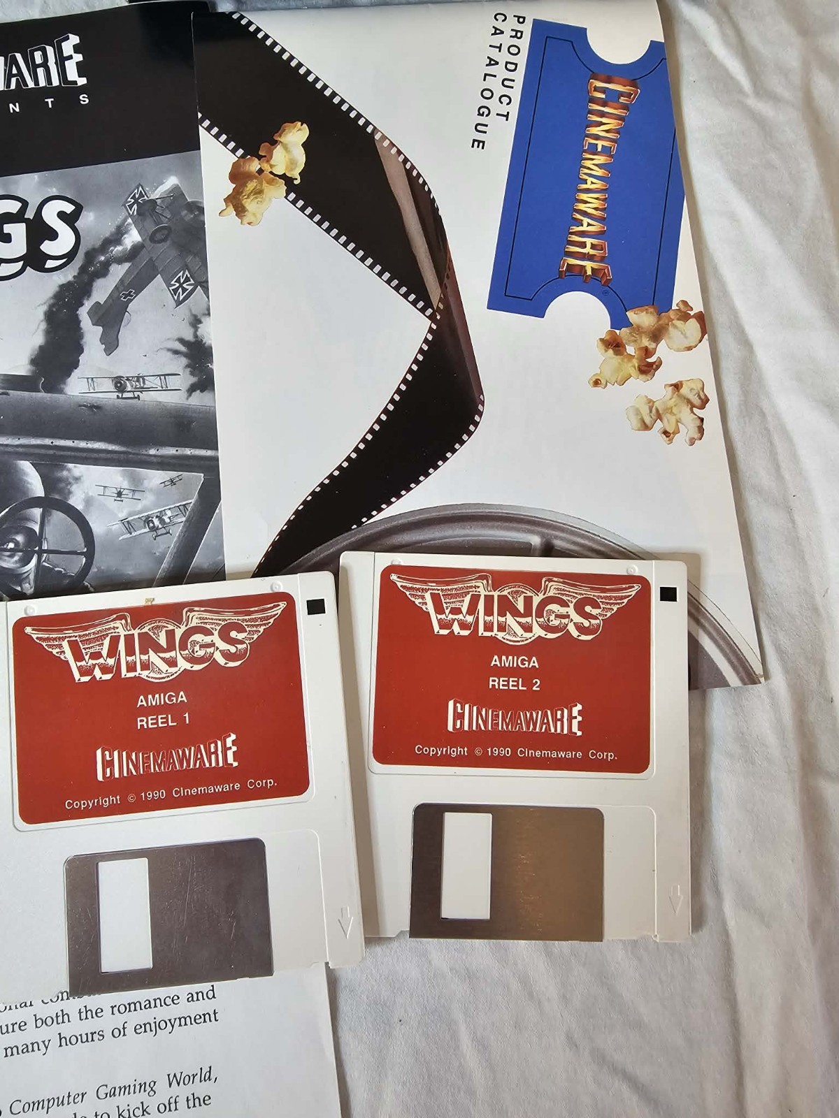 Vintage Cinemaware Wings Video Game Commodore AMIGA WWI Flight Sim 1990 Complete