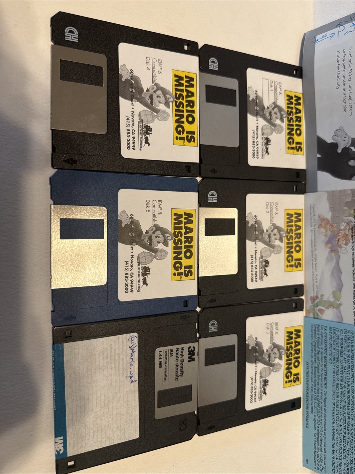 Mario Is Missing Nintendo IBM PC Game w/ Box and Paperwork c1992 Vtg 3.5″ Disks