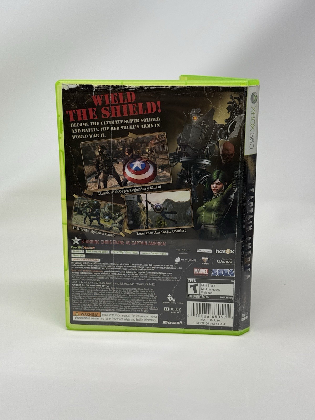 Captain America Super Soldier Microsoft Xbox 360 Game + Case Mint Disc Tested