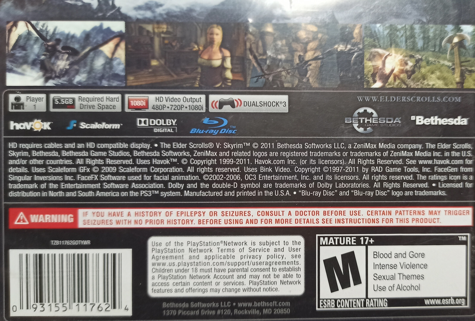 SONY PLAYSTATION 3 PS3 NTSC USA THE ELDER SCROLL V SKYRIM VIDEO GAME TESTED