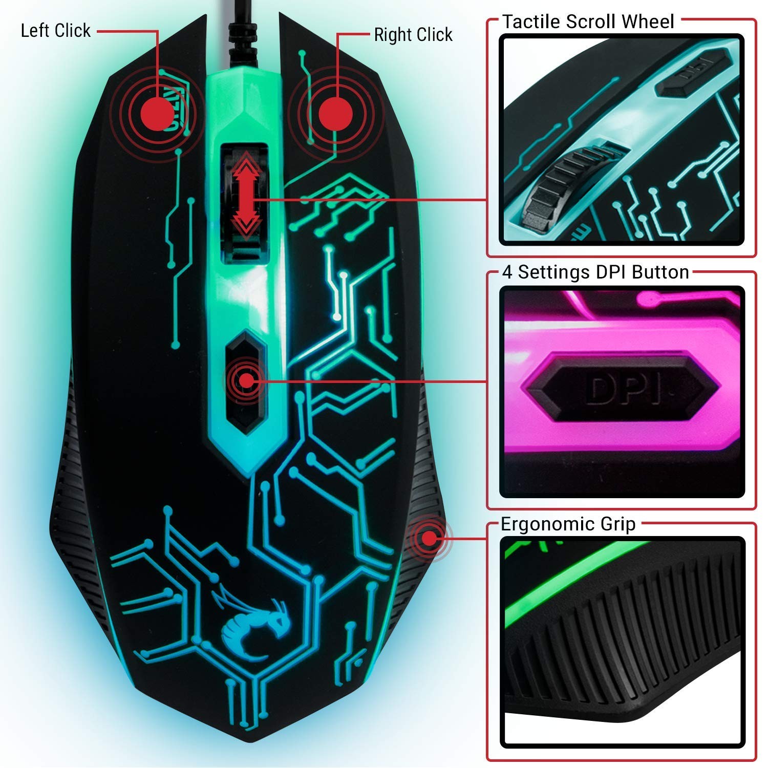 Orzly Gaming Keyboard And Mouse And Mouse Pad And Gaming Headset Wired Led Rgb