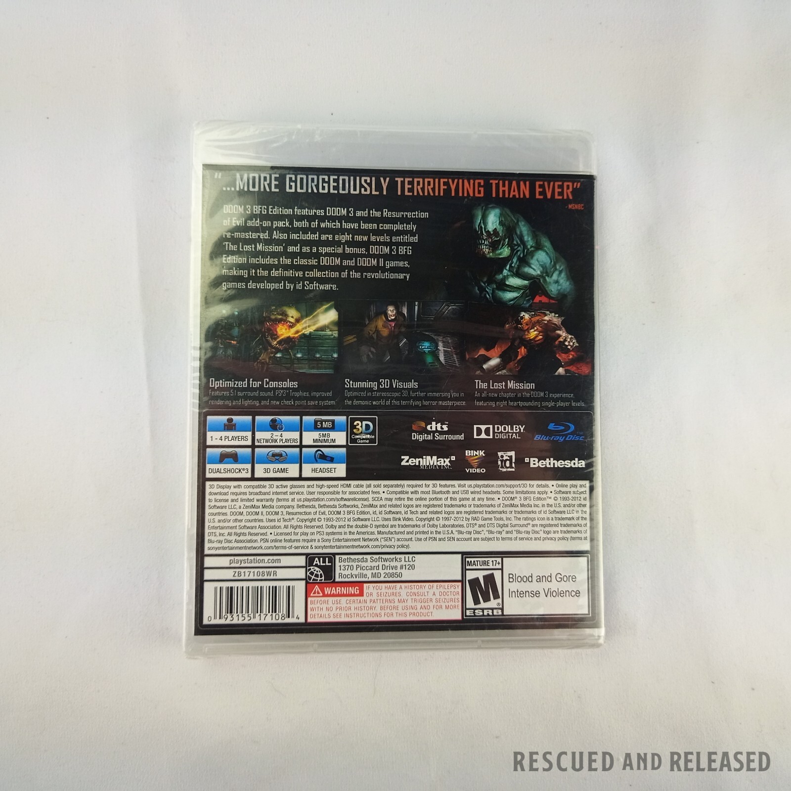 Doom 3 — BFG Edition (Sony PlayStation 3, 2012) /w Poster, All Region