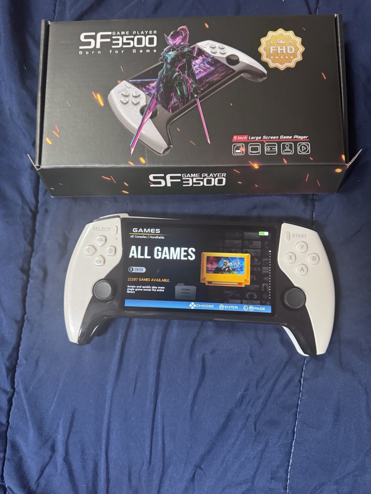 SF3500 Handheld Game System Built-In Games 5in IPS 1080p FHD HDMI Black/White