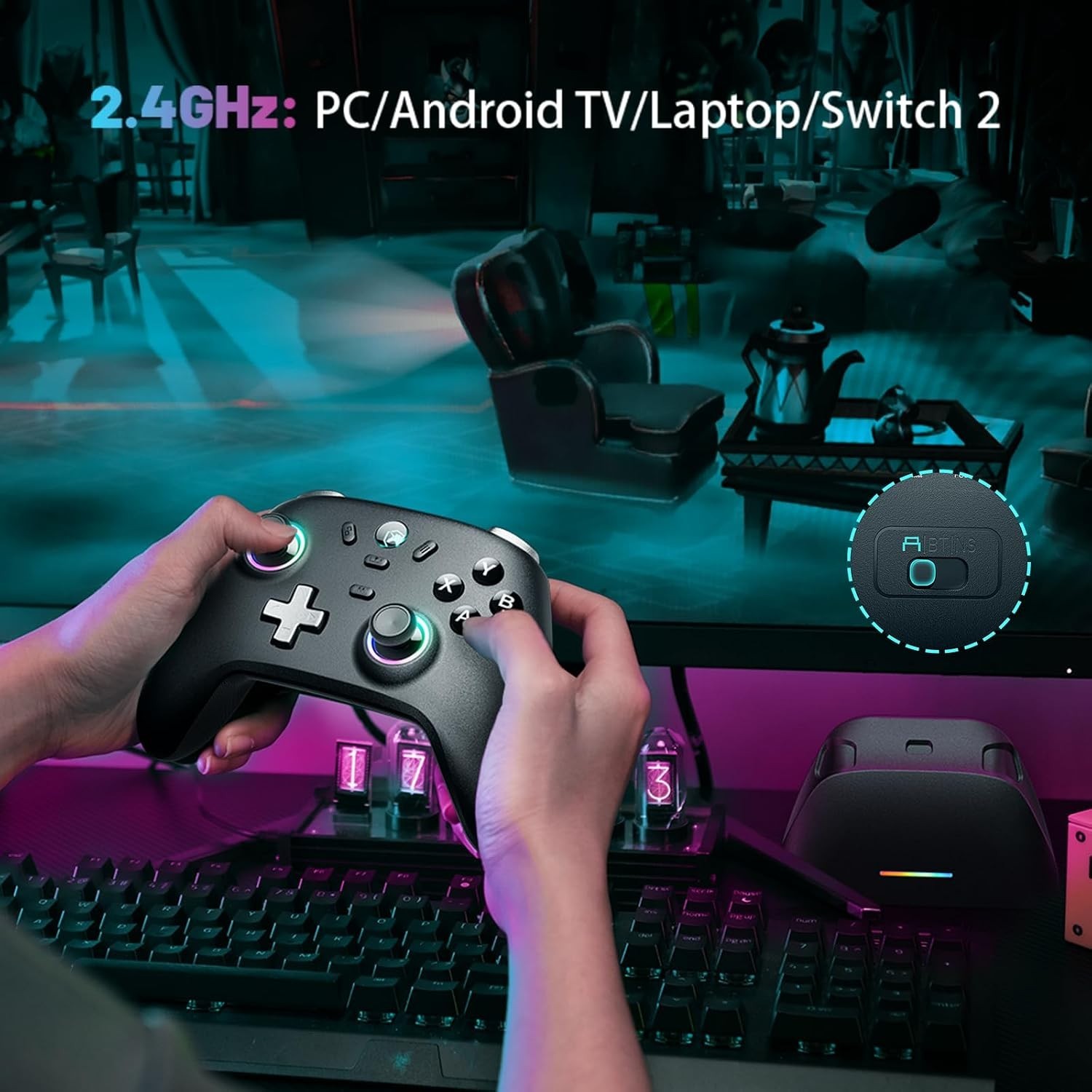 PC Gaming Controller with Hall Effect Joysticks and Instant Response Features