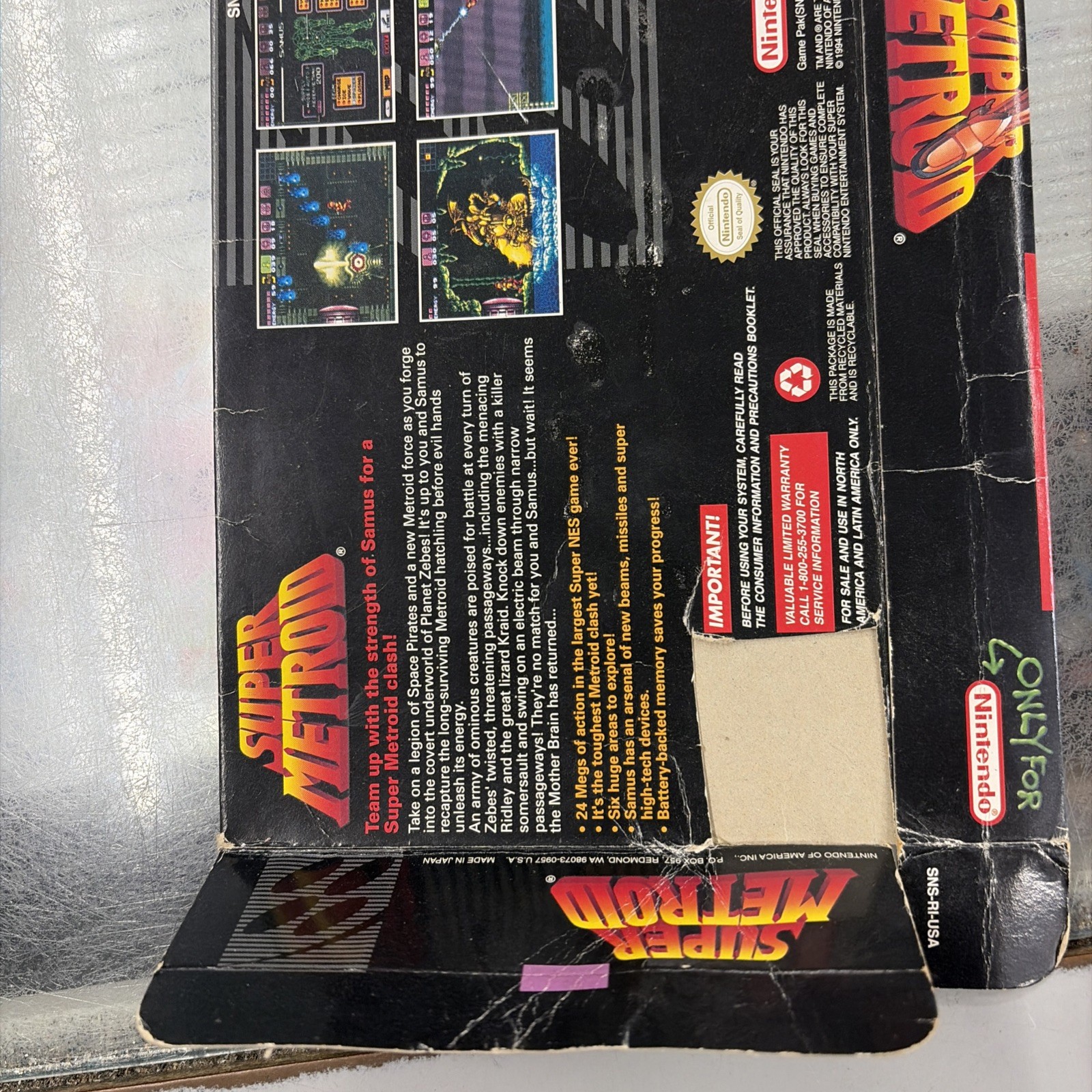 Super Metroid (Super Nintendo | SNES) Authentic BOX ONLY UPC Cut Out