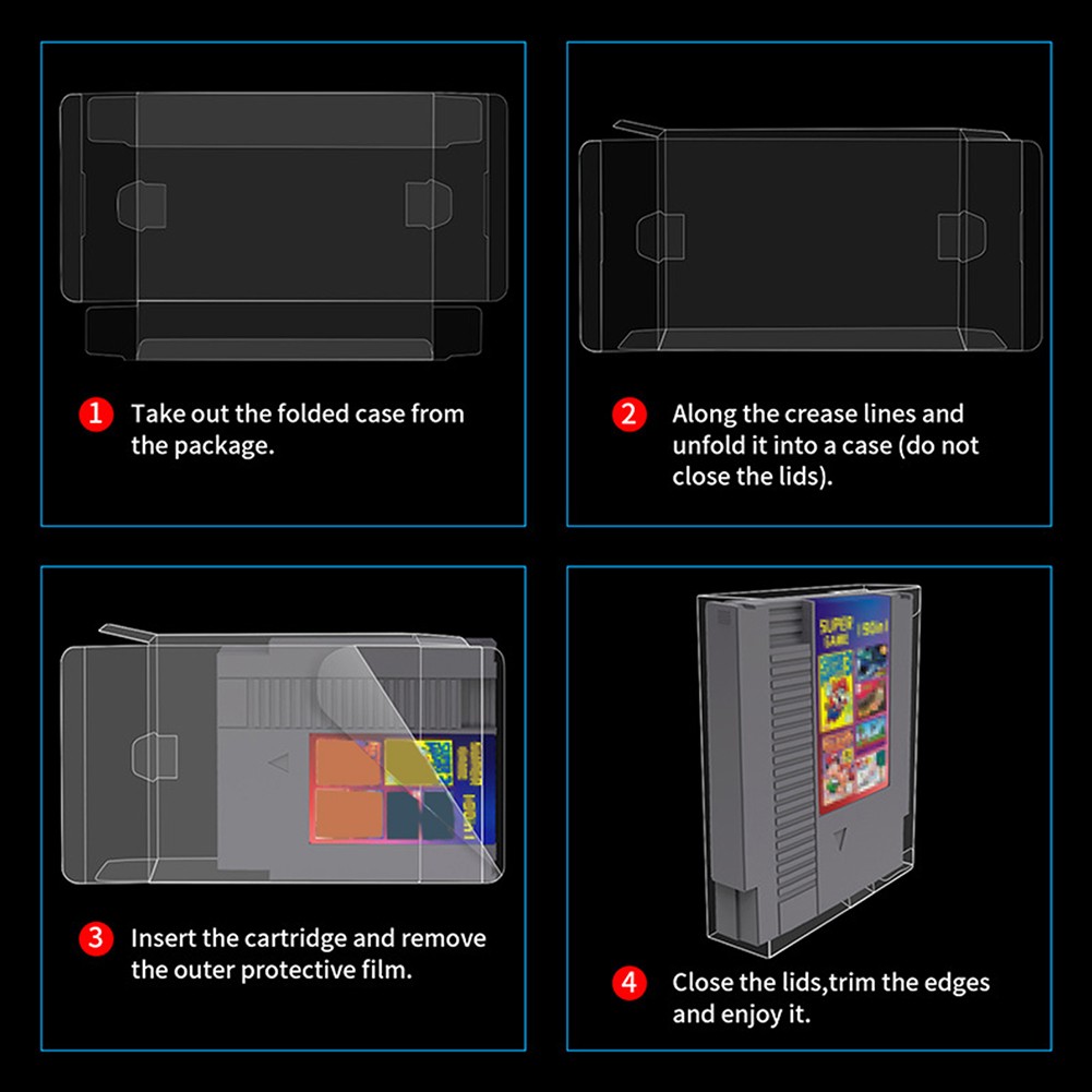 Display Case for Nintendo Game Cartridges NES Clear Plastic Protectors Storage