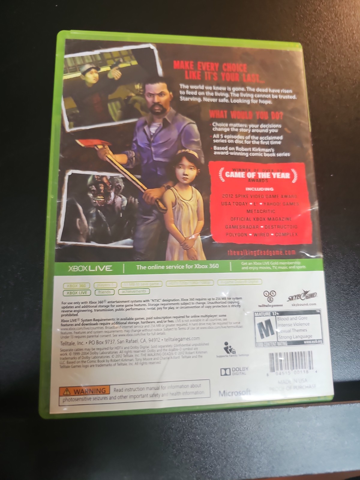 THE WALKING DEAD (XBOX 360) DISC + CVR ART + MANUAL – VERY GOOD