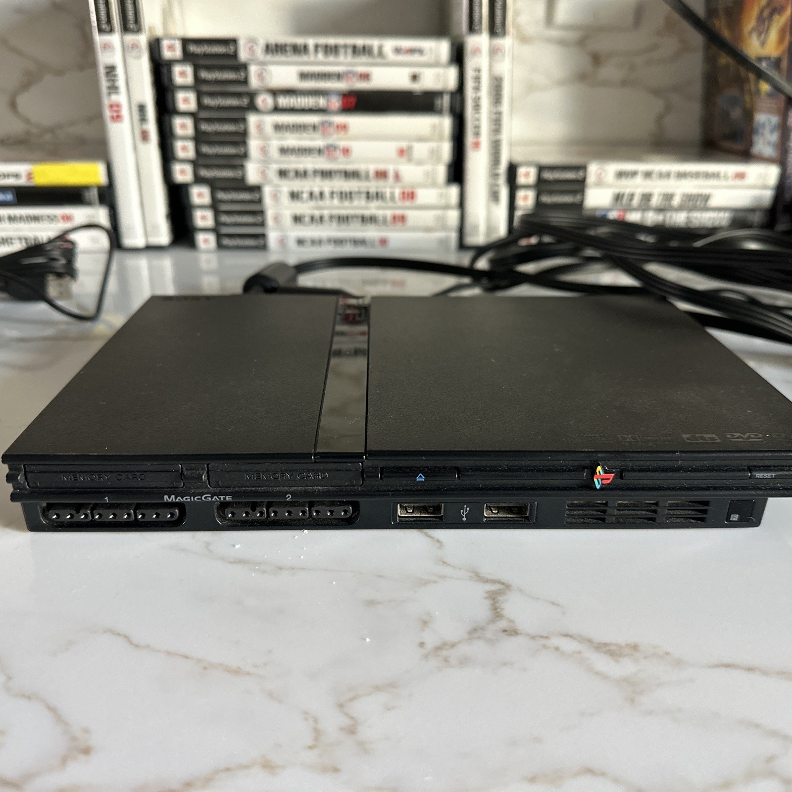 Sony PlayStation 2 Slim Console (SCPH-70001) + 23 Sports Games, Controllers READ