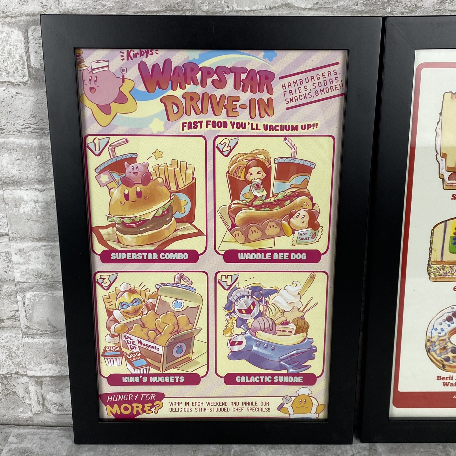 Rare Kirby’s Warpster Drive-in And NintenNoms Cafe Promo Poster Page Framed Art