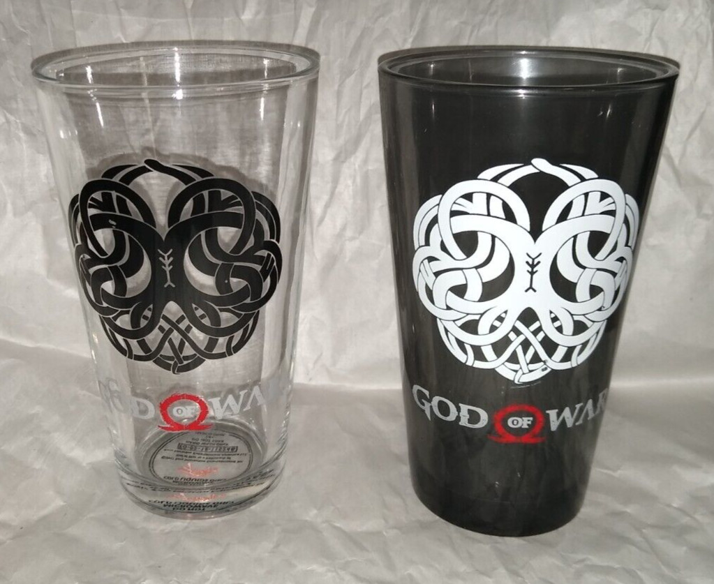 (2) pair Just Funky PS4 God of War – Limited Edition – Single 16oz Pint Glasses