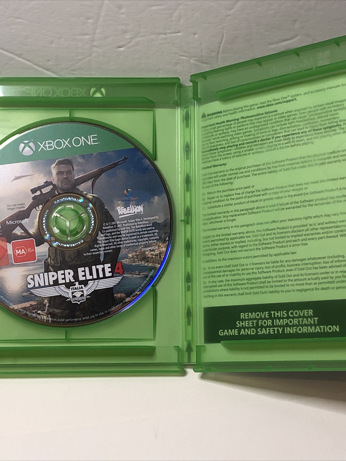Sniper Elite 4 Italia Microsoft Xbox One 2017 Xbox 1 Authentic tested Working