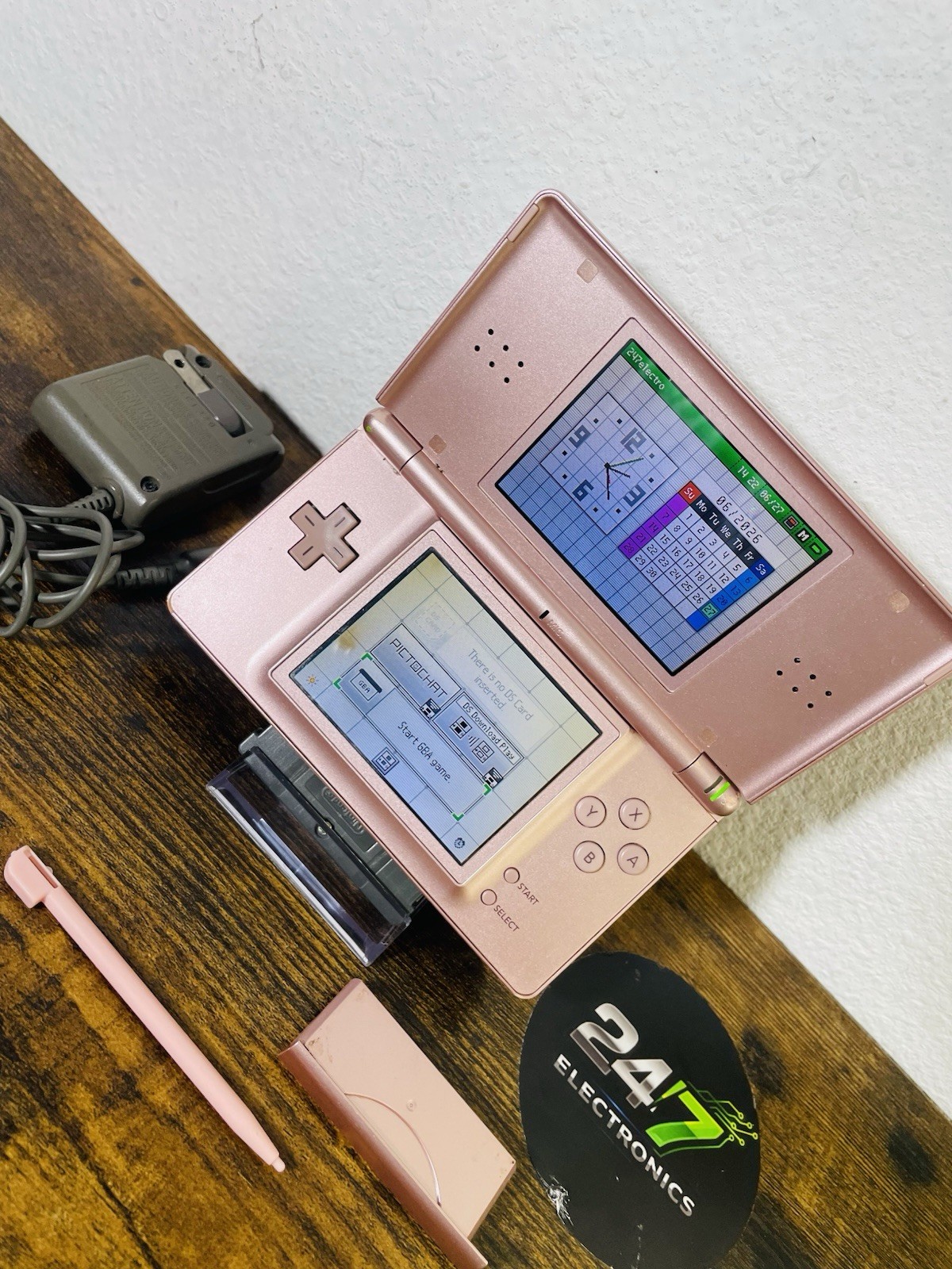 Nintendo DS Lite Pink Handheld Bundle Charger Stylus GBA Player – FOR PARTS READ
