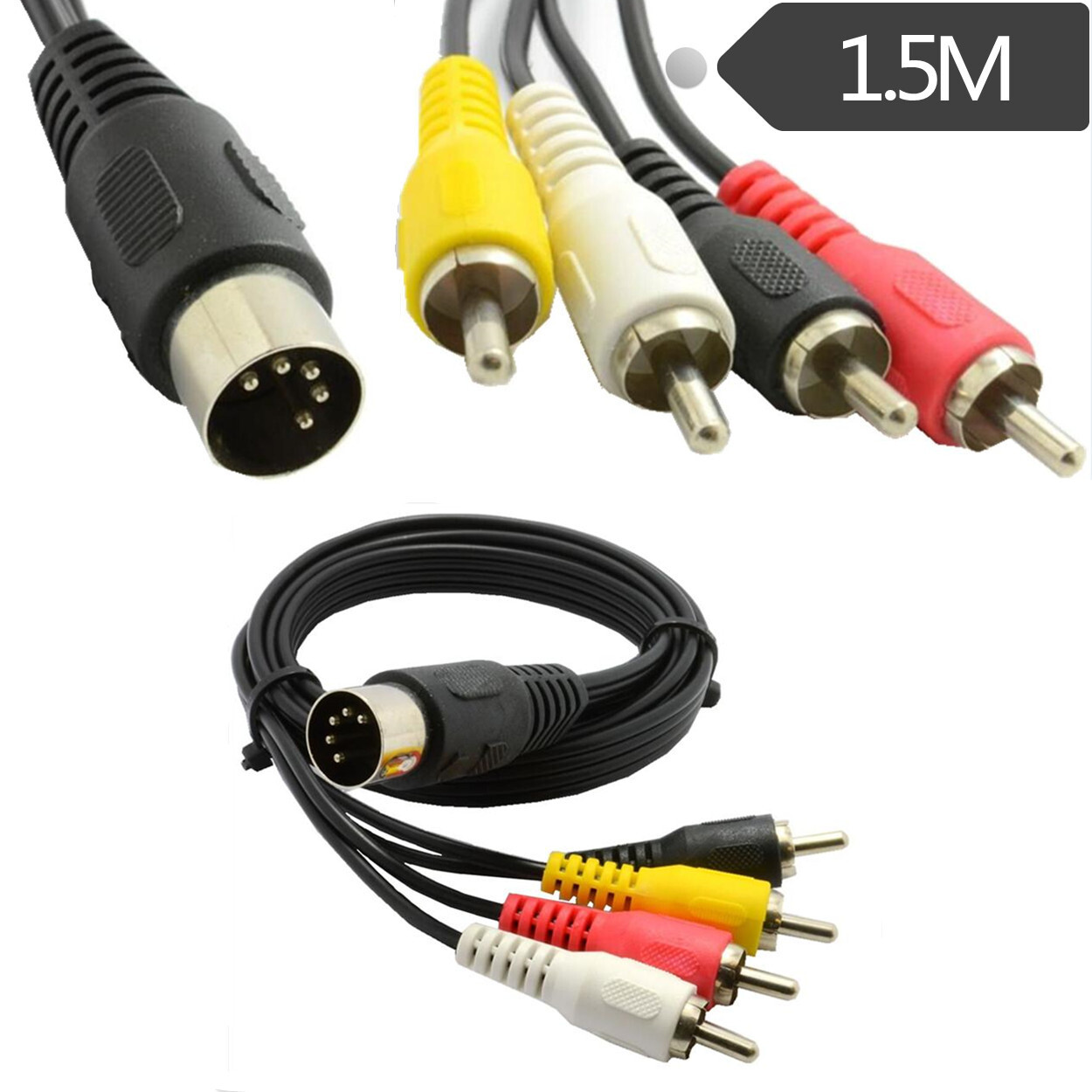 5FT TV AV Audio Video DIN RCA Cable For Commodore 64 Atari TI-99/4A Spectravideo