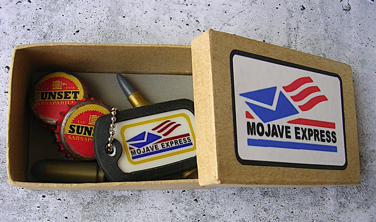 Fallout New Vegas Mojave Express Dog Tag Sunset Caps Ammo in Gift Box