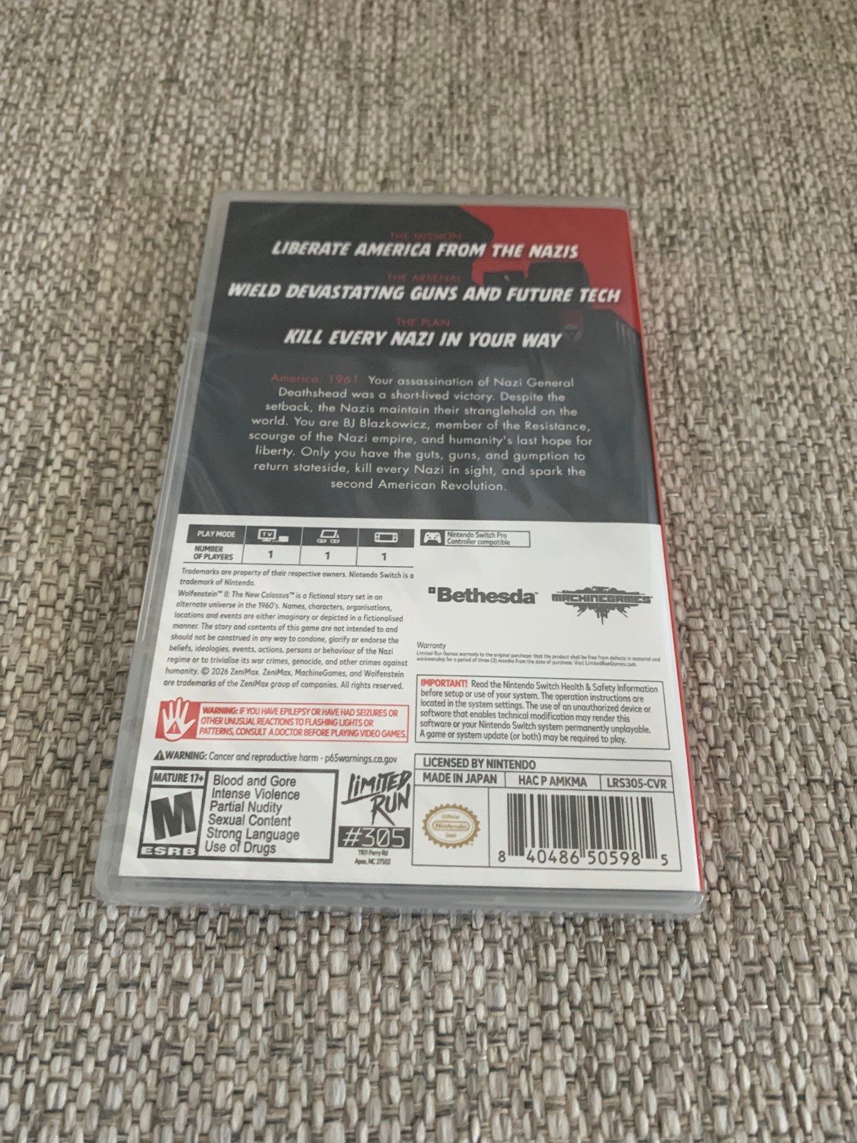 Wolfenstein II® The New Colossus Switch Limited Run #305 ESRB II New Sealed
