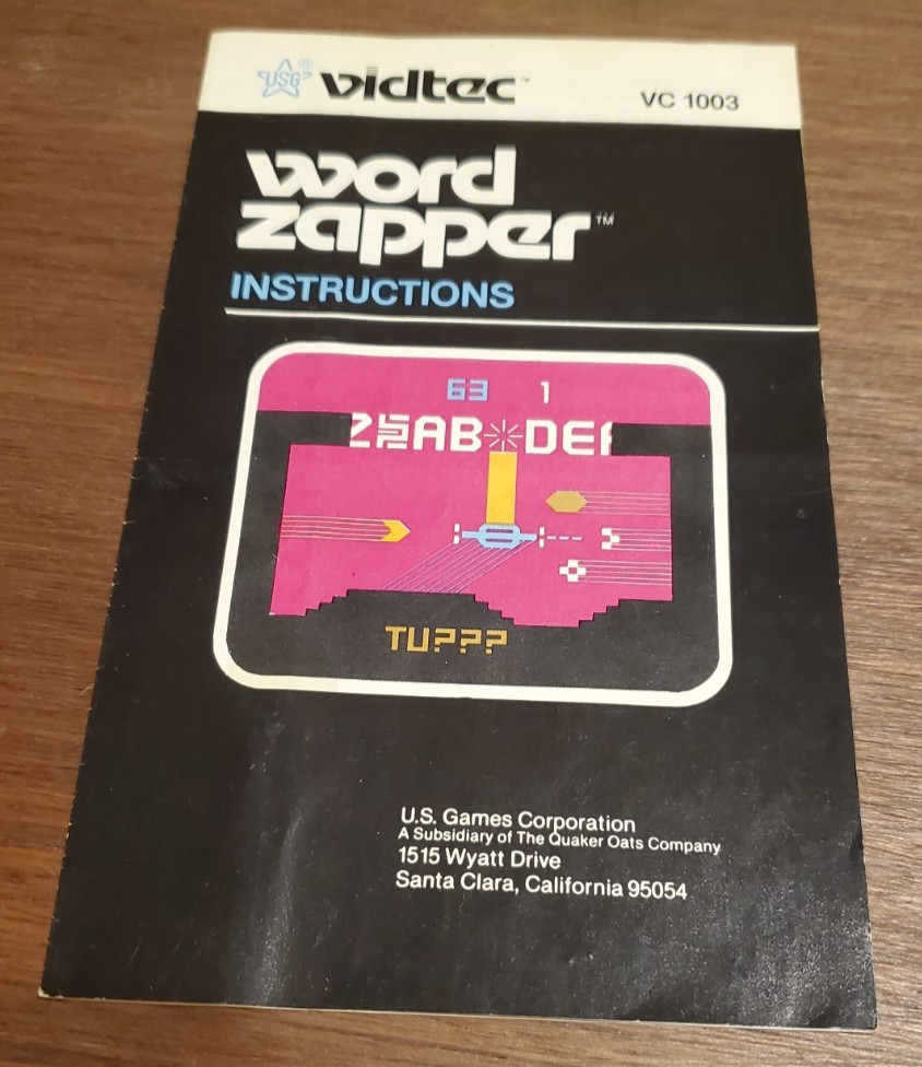 Word Zapper W/ Box + Manual ATARI 2600 1982 Vidtec Vintage Game Cartridge