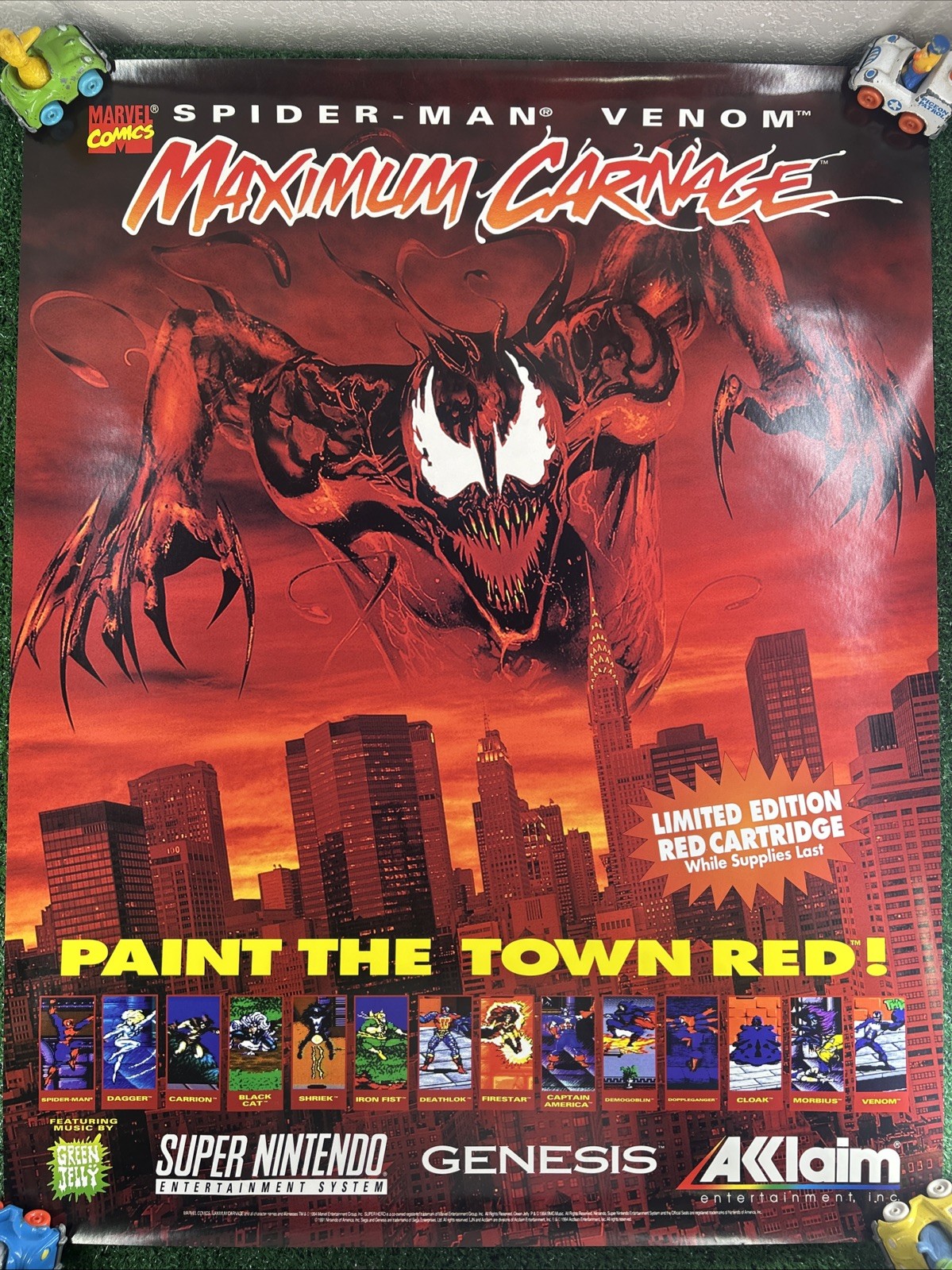 Spiderman Maximum Carnage 1994 Nintendo SNES Sega Store Promo Poster 22×28” RARE
