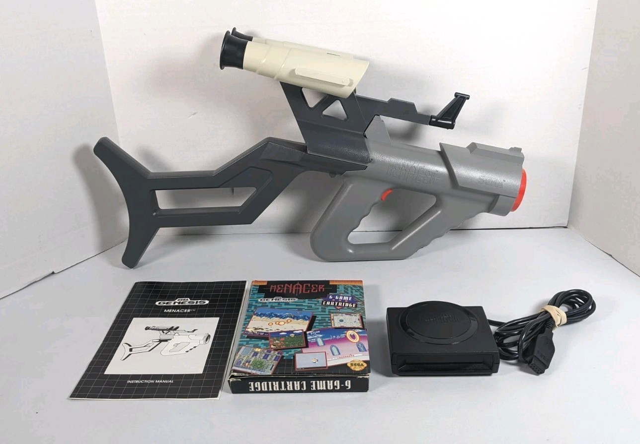 Sega Genesis Menacer Light Gun Complete W/ Sensor Game and Manual – Model 1658