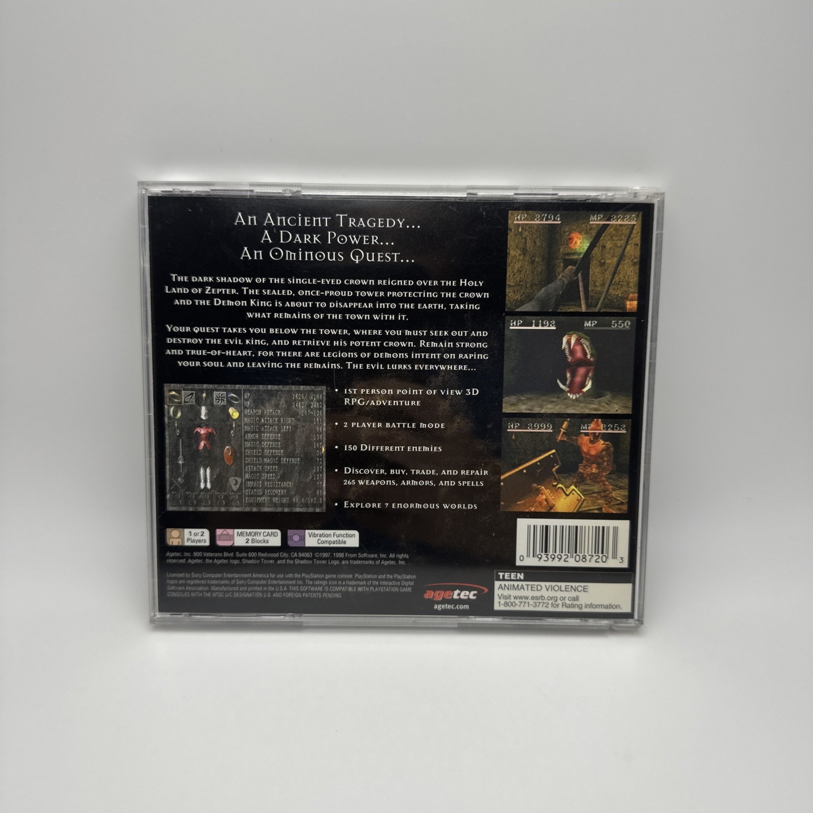 Shadow Tower PlayStation PS1 FromSoftware CIB Complete – Tested W/ Reg Card VGC