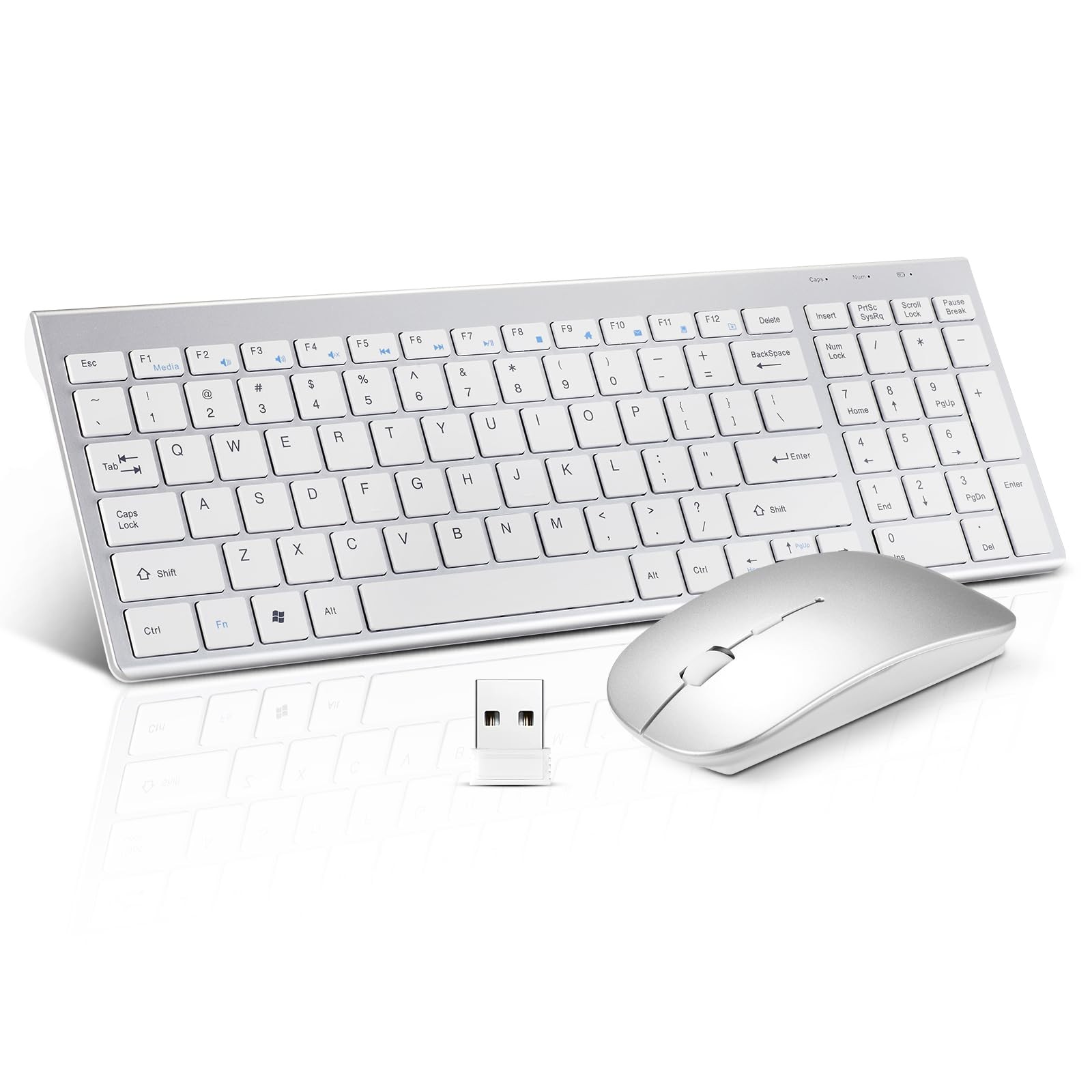 Wireless Keyboard and Mouse Combo, Compact GHKM006-Silver White, Silver White