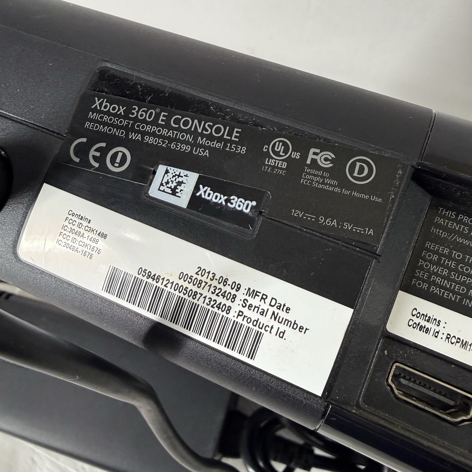 E1 Microsoft Xbox 360 E Console Black 250GB HDD Model 1538 Tested and Working