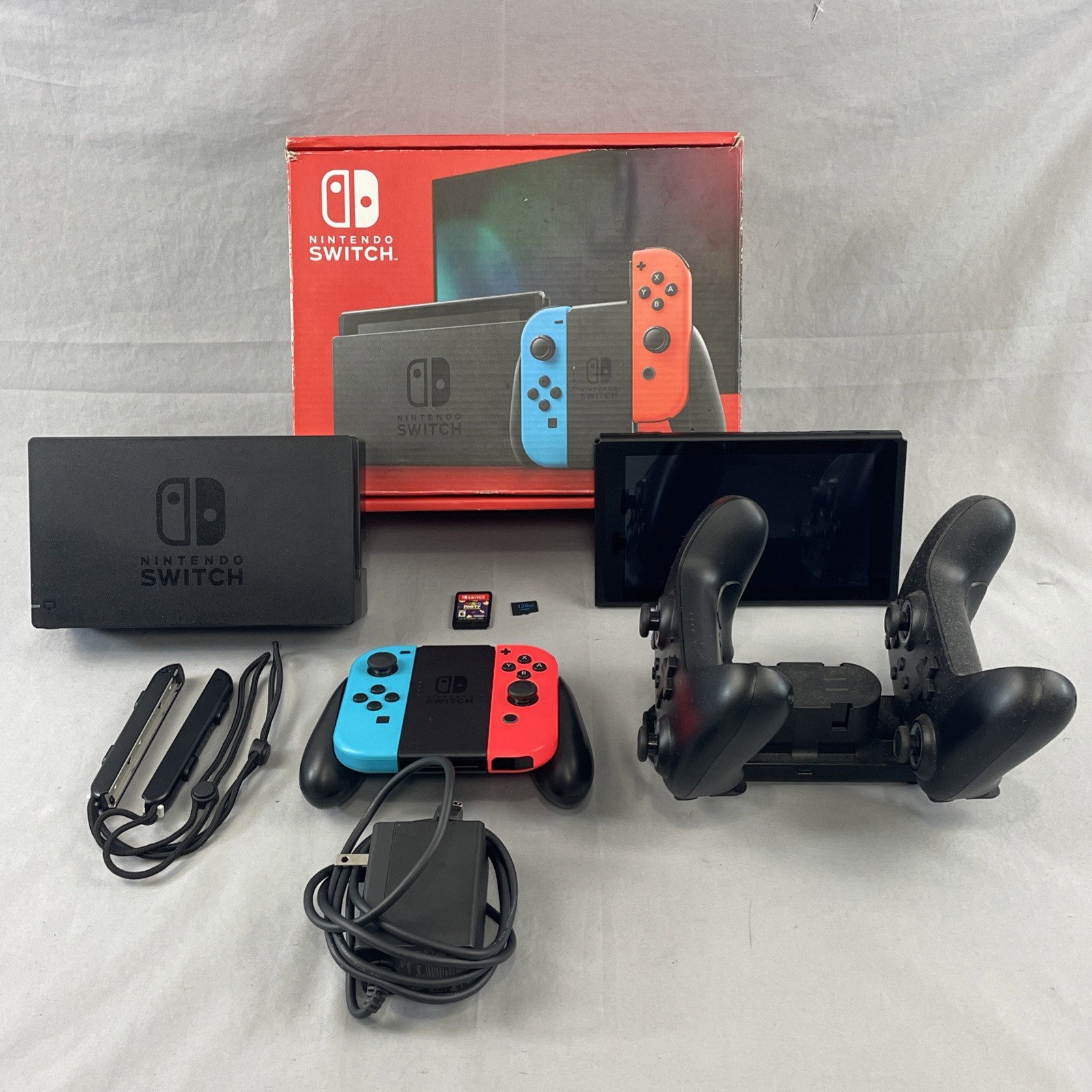 Nintendo Switch Bundle 32gb Console With Box 128gb SD Card Accessories & Game
