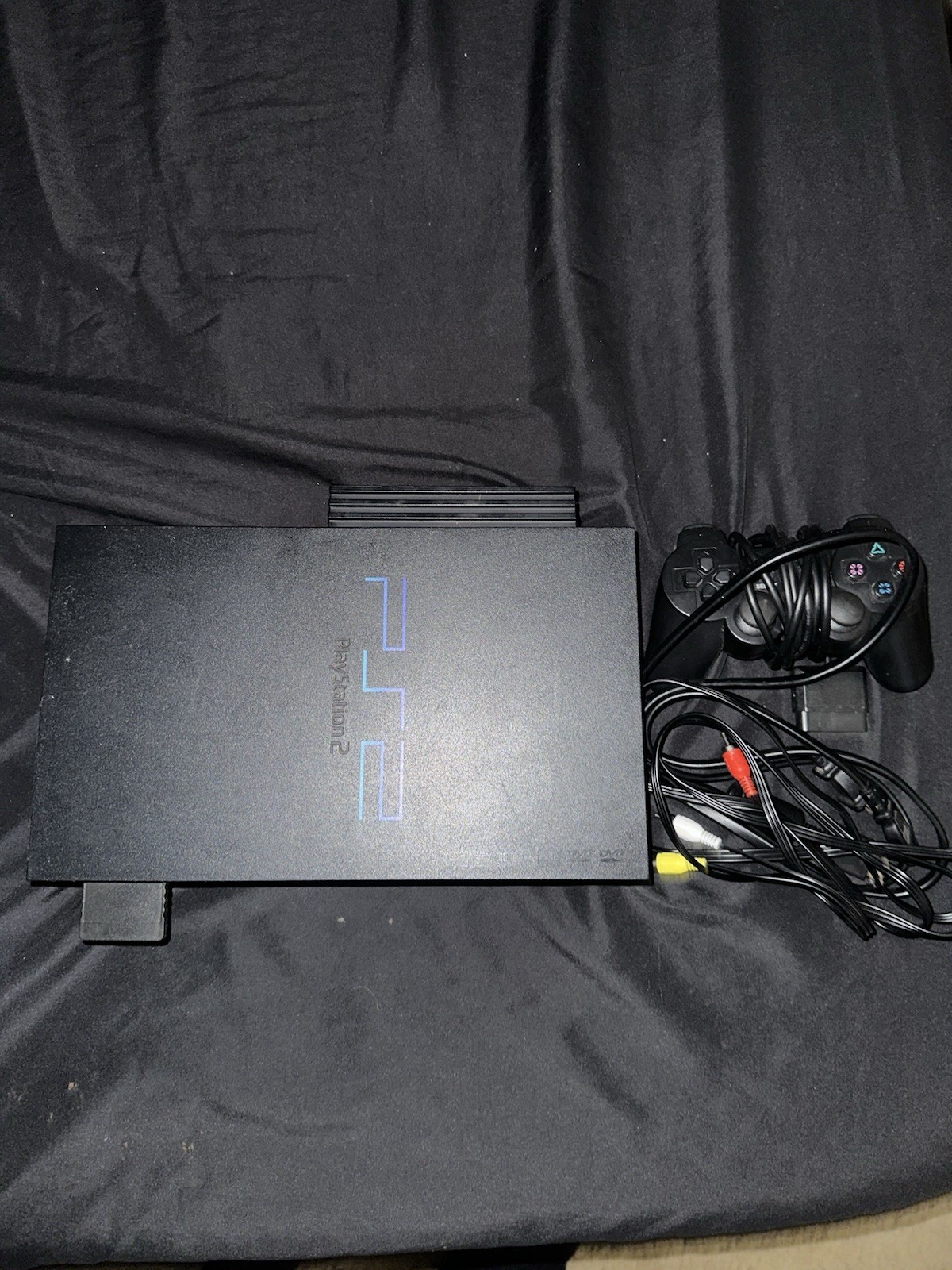 Sony PlayStation 2 PS2 Black Console SCPH-50001 Bundle w/ Controller Cables