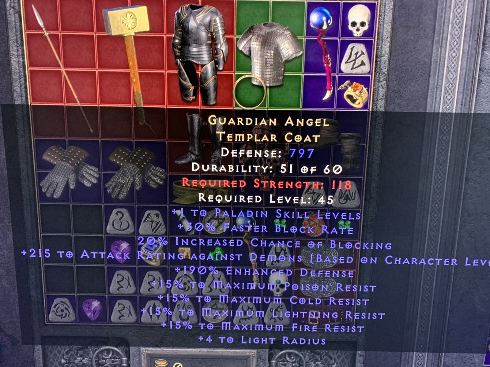 Guardian angel armor, And 1 Paladin Skill And +15to All Max Resist, D2r d2 xbox