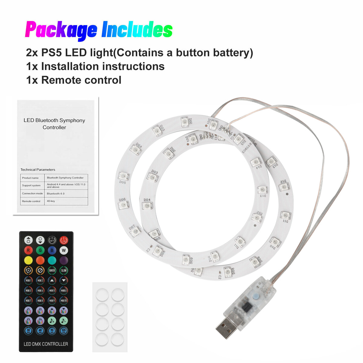For PS5 Console USB 5050 RGB LED Light Strip Kit Sync Music 8 Colors 400 Effects