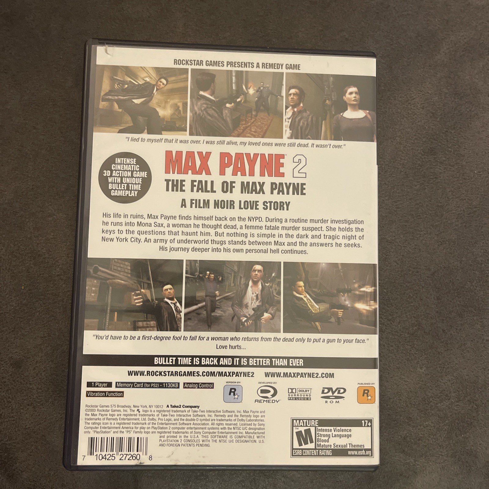 Max Payne 2 The Fall of Max Payne Game PlayStation 2 Manual Included Preowned