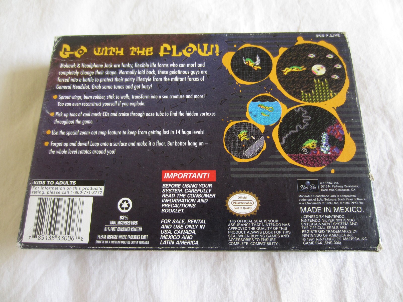 Mohawk and Headphone Jack SNES Super Nintendo CIB 100% Complete Phone Card RARE