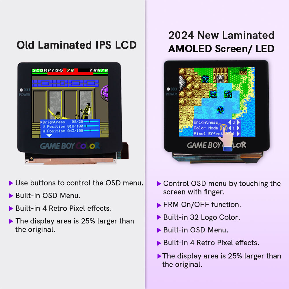 GBC OLED AMOLED Laminated Touch Screen OSD RETRO PIXEL Kit For GameBoy Color