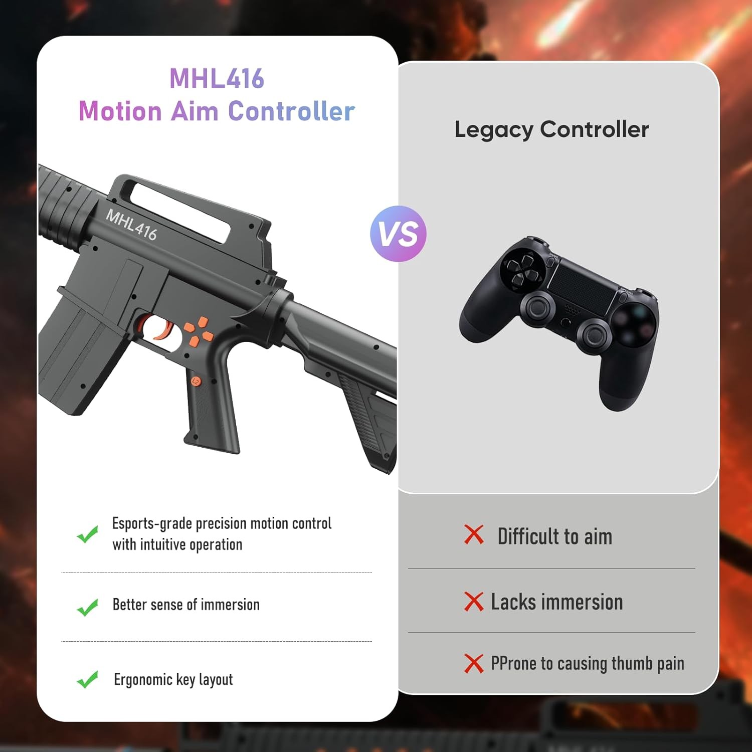 MHL416 – Pro PS4/PS5 Wireless Gun Controller Rifle – Motion Aiming FPS Feedback