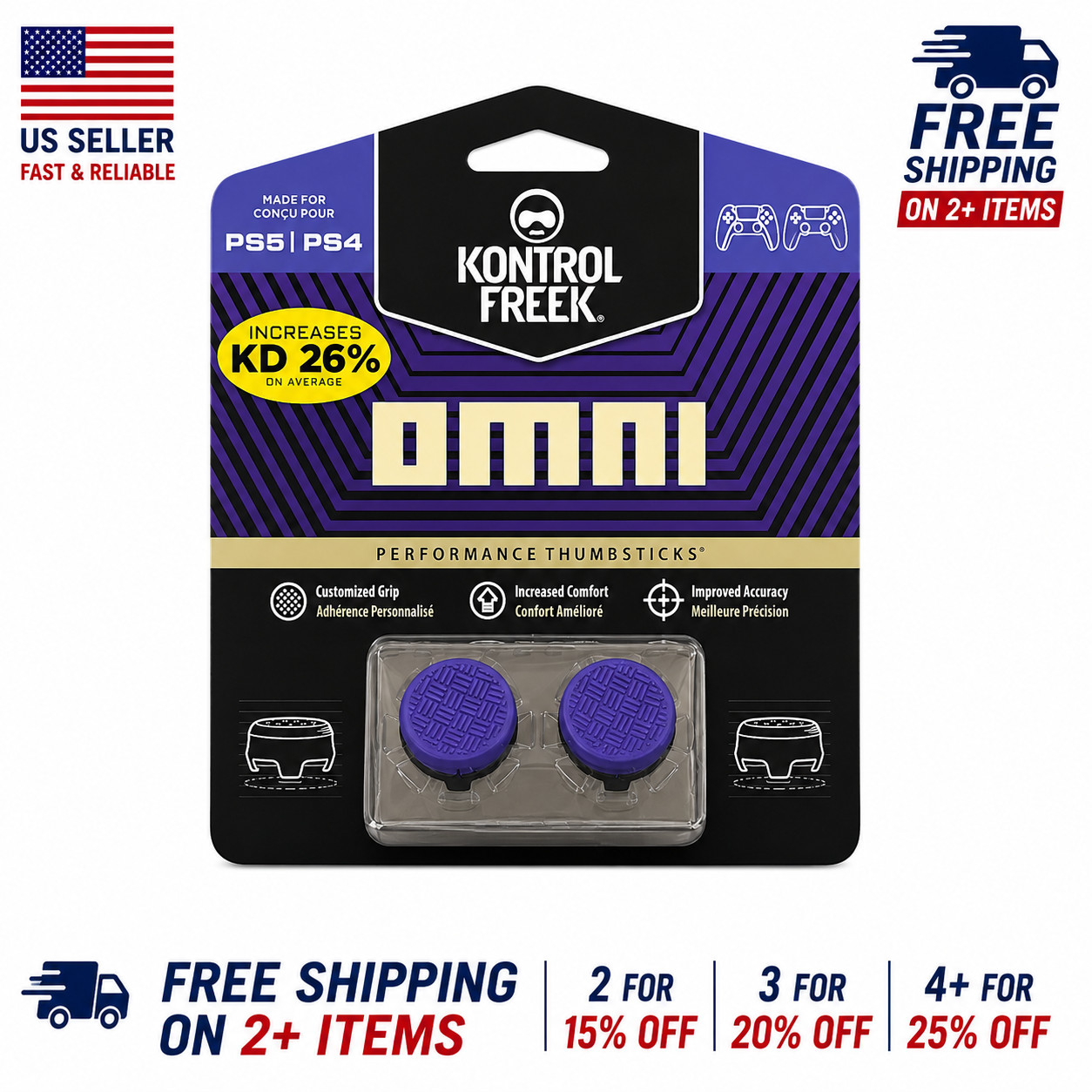 KontrolFreek FPS Thumbsticks for PS4/PS5 – Omni Blue – Ships Fast