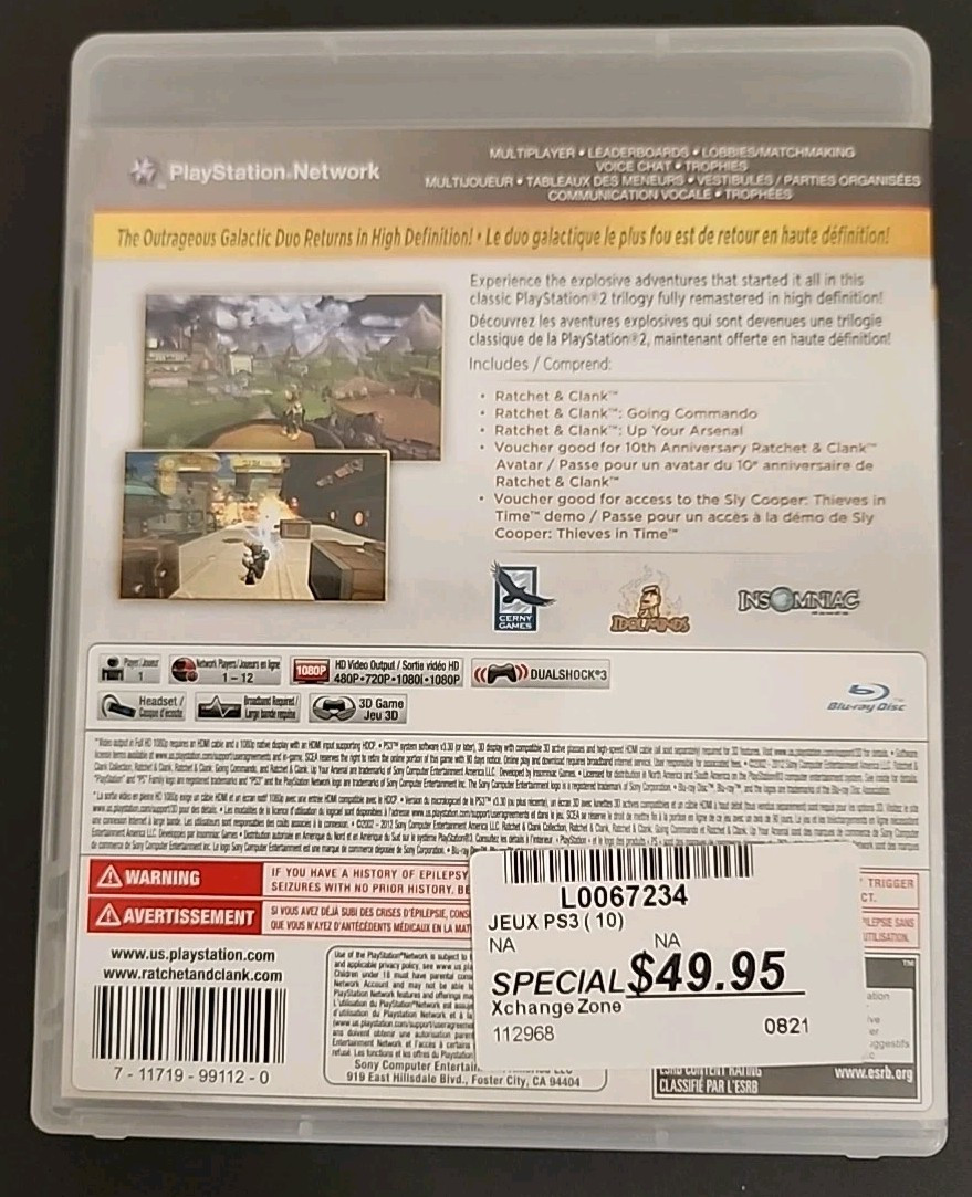 Ratchet & Clank Collection (Sony PlayStation 3, 2012) Great Shape (no manual)