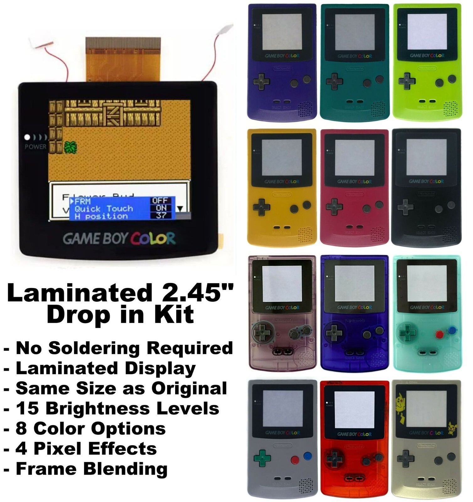 Game Boy Color Laminated IPS Backlight NO SOLDER 2.45 Drop in Kit – Gameboy GBC