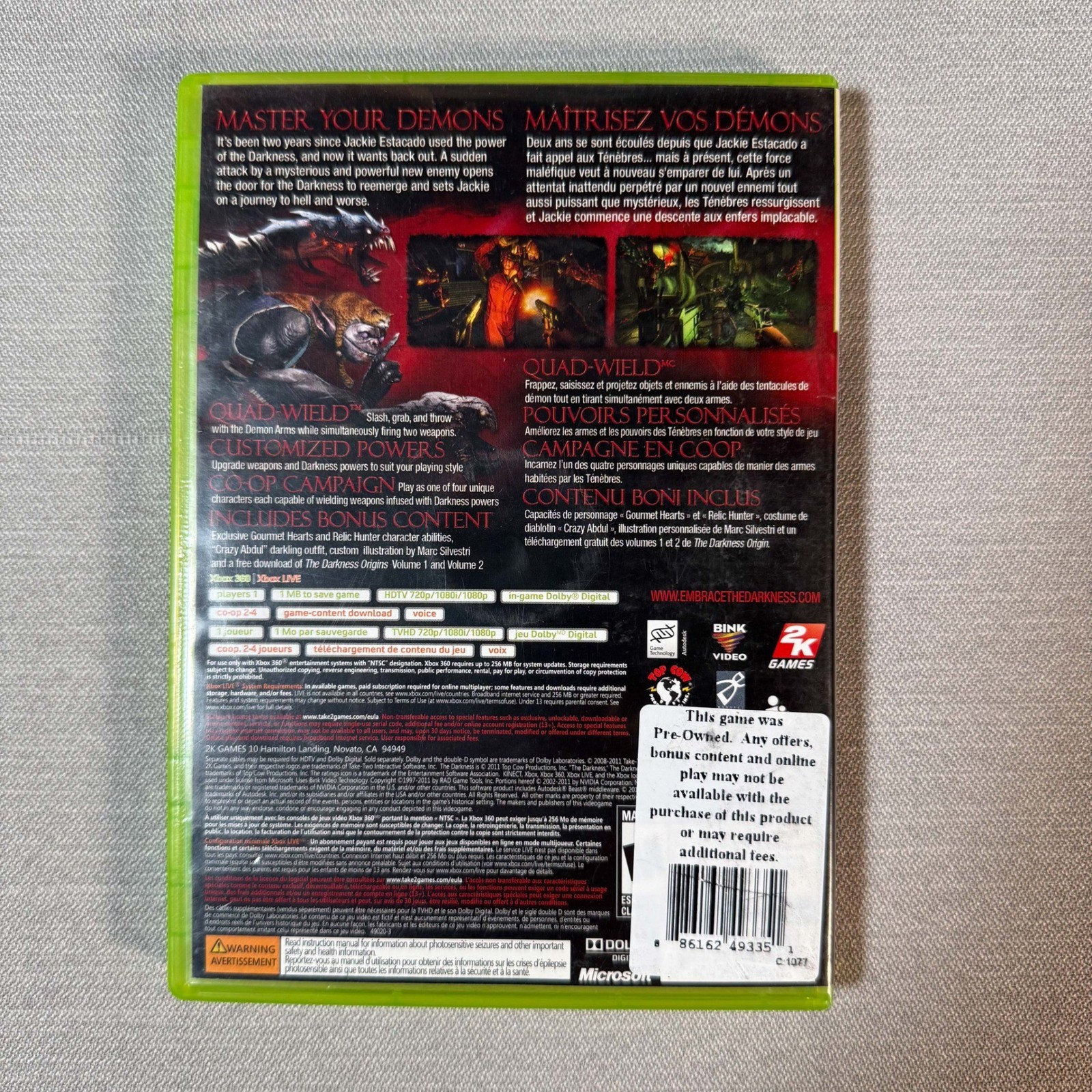 The Darkness II Limited Edition Xbox 360 2K Games Horror Action Shooter CIB