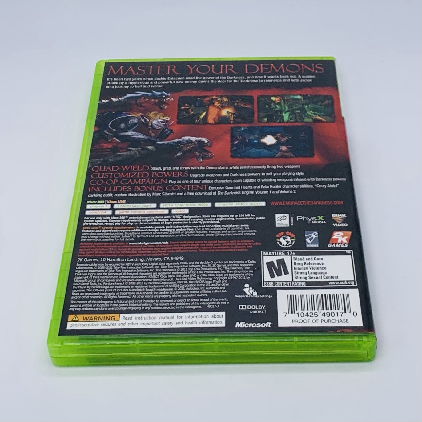 The Darkness II 2 Limited Ed Xbox 360, 2012 – CIB with Manual Poster & 2 Inserts