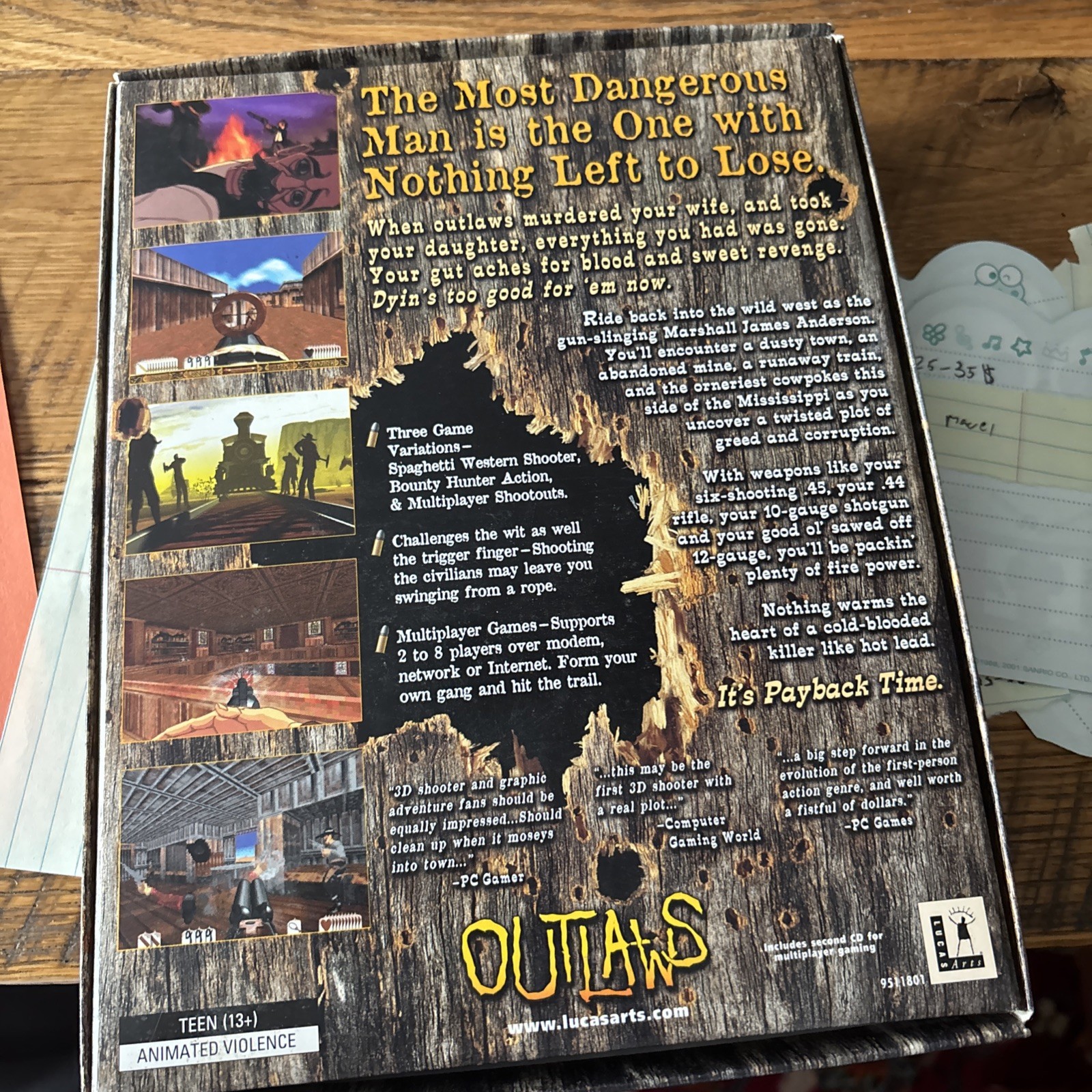 LucasArts Outlaws PC Big Box CD-ROM Game w/ Manual, T Teen FPS Shooter