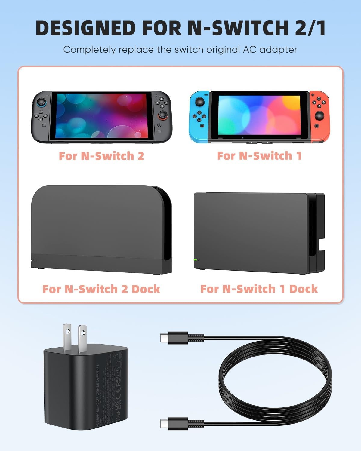 Charger for Nintendo Switch, AGPTEK AC Adapter Compatible with Classics Switch