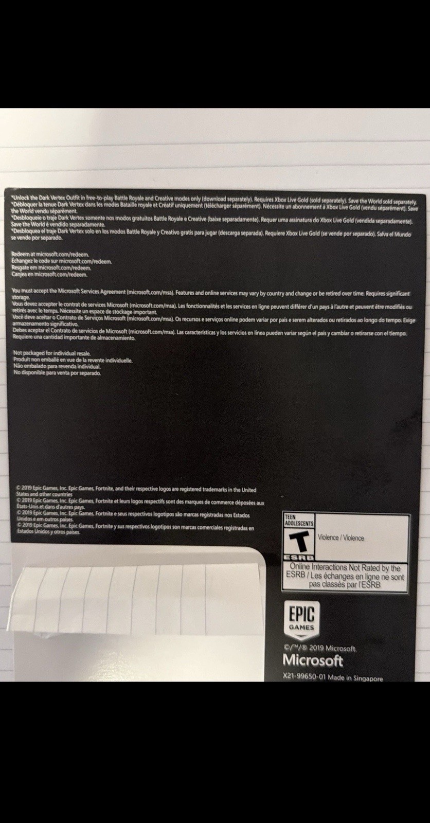 Microsoft Xbox One Fortnite Dark Vertex Outfit Digital Code + 500 V-Bucks