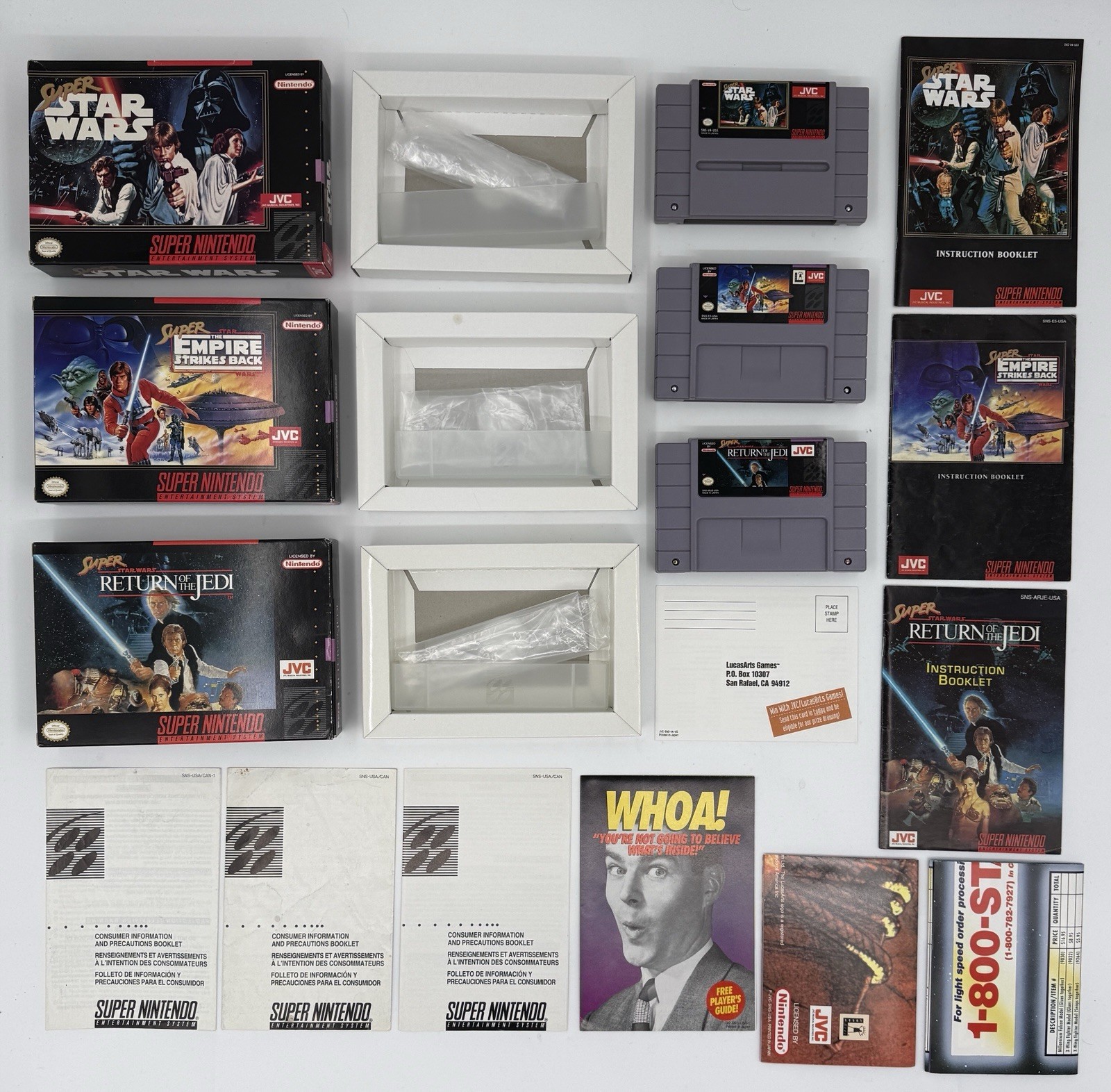CIB Super Star Wars Trilogy SNES LOT Empire Strikes Return Jedi Fast Free Shipng