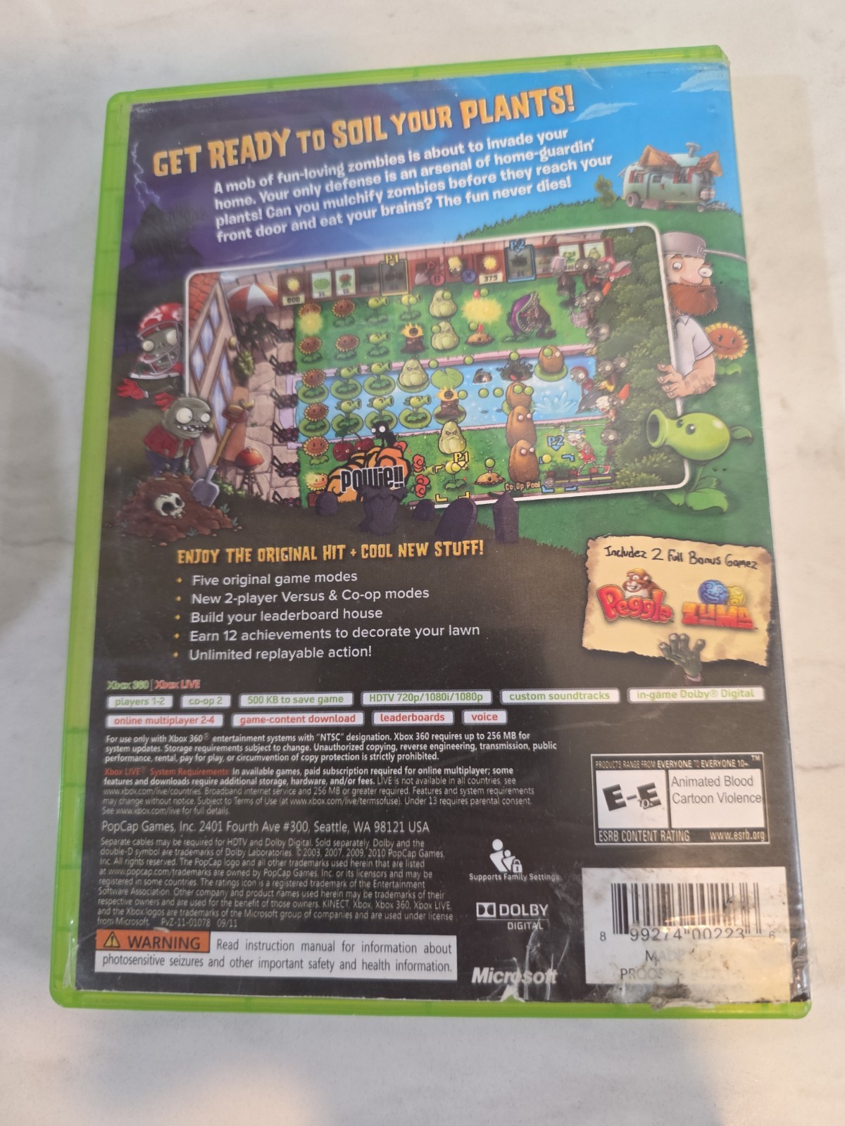 Plants vs. Zombies (Microsoft Xbox 360, 2010) Platinum Hits CIB Complete In Box